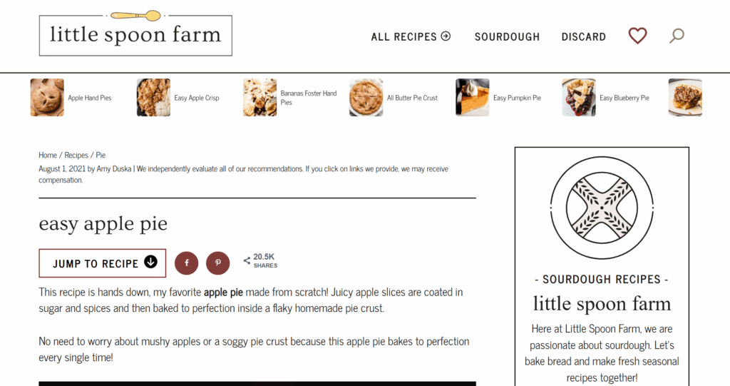 This image was pulled from the main page of littlespoonfarm.com and showcases the "easy apple pie" recipe that resides on that blog.